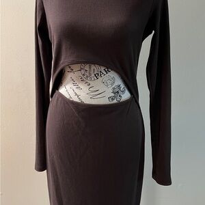 Cupshe Chocolate Brown Long Sleeve Cut-Out Dress